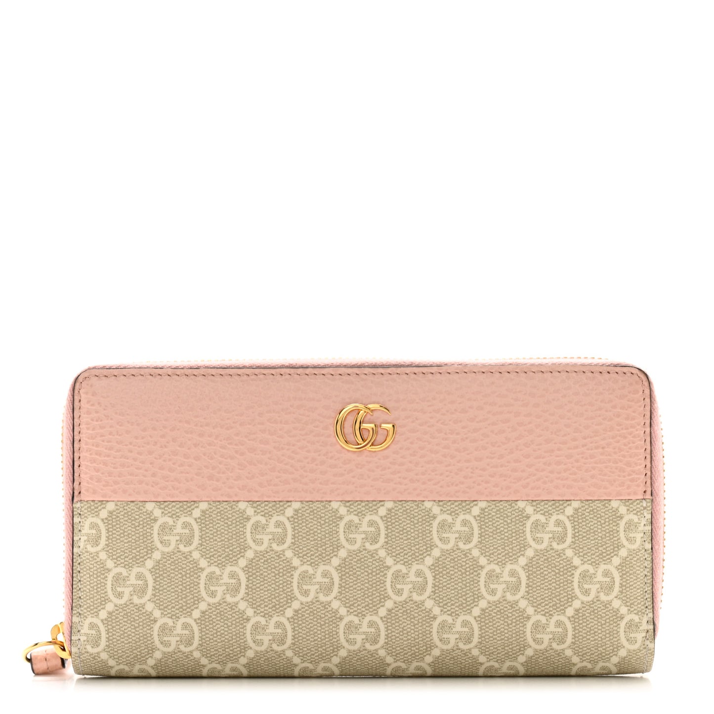 Dollar Calfskin GG Supreme Monogram GG Marmont Zip Around Wallet Light Pink Beige White