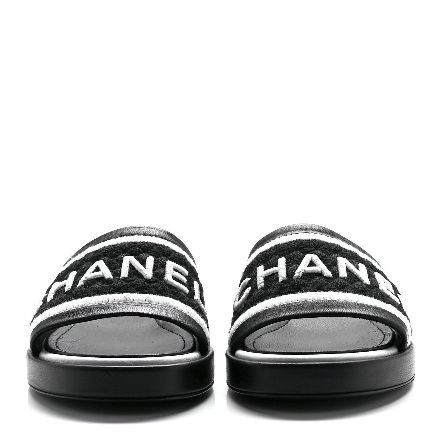 Lambskin Embroidered CC Mule Sandal 37 Black White