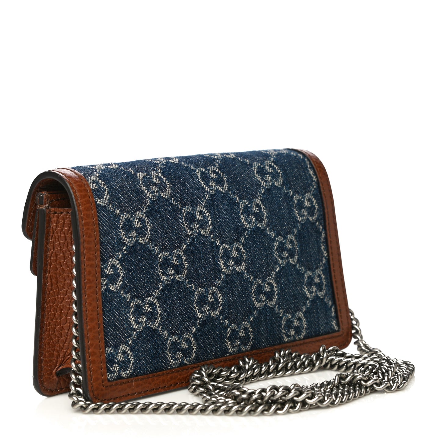 New Denim GG Monogram Dollar Calfskin Enamel Super Mini Dionysus Shoulder Bag Blue Tea Cuir Epilog Electric Blue