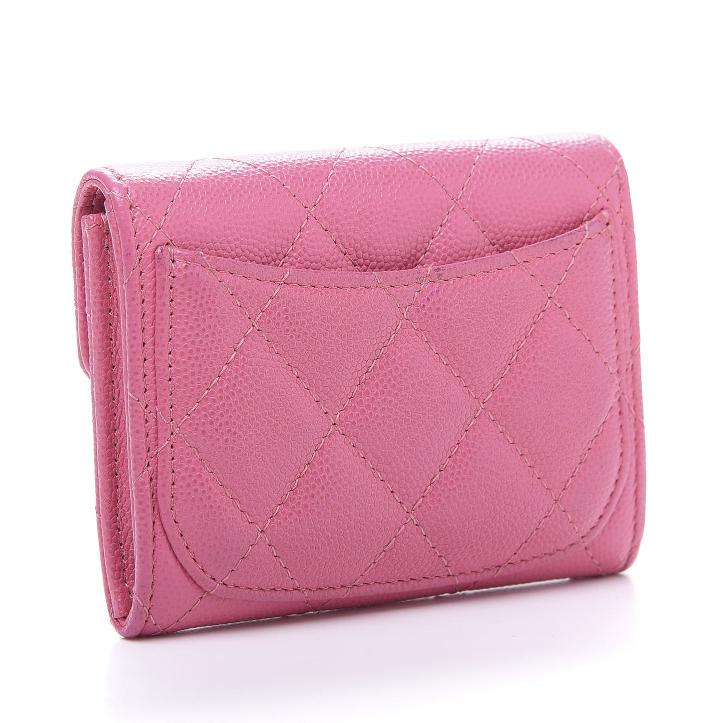 Iridescent Caviar Quilted Flap Card Holder Wallet Pink