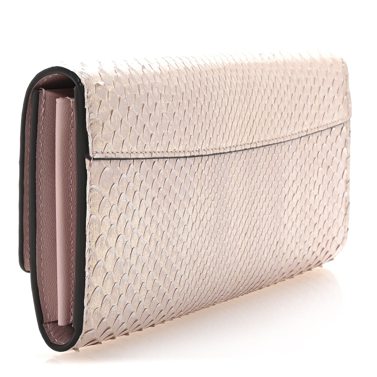 Metallic Snakeskin Capucines Wallet Pink