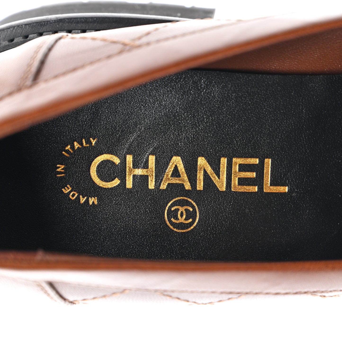 Calfskin Quilted CC Mocassin Loafers 42 Brown
