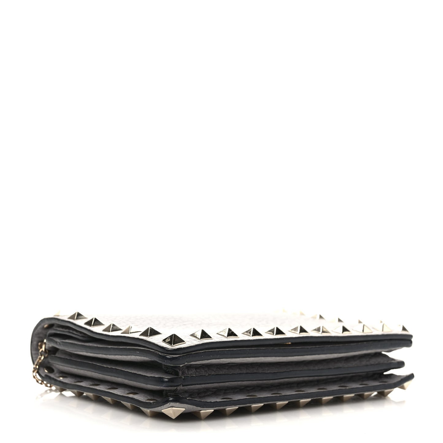 Pebbled Calfskin Rockstud Wallet On Chain Pastel Grey