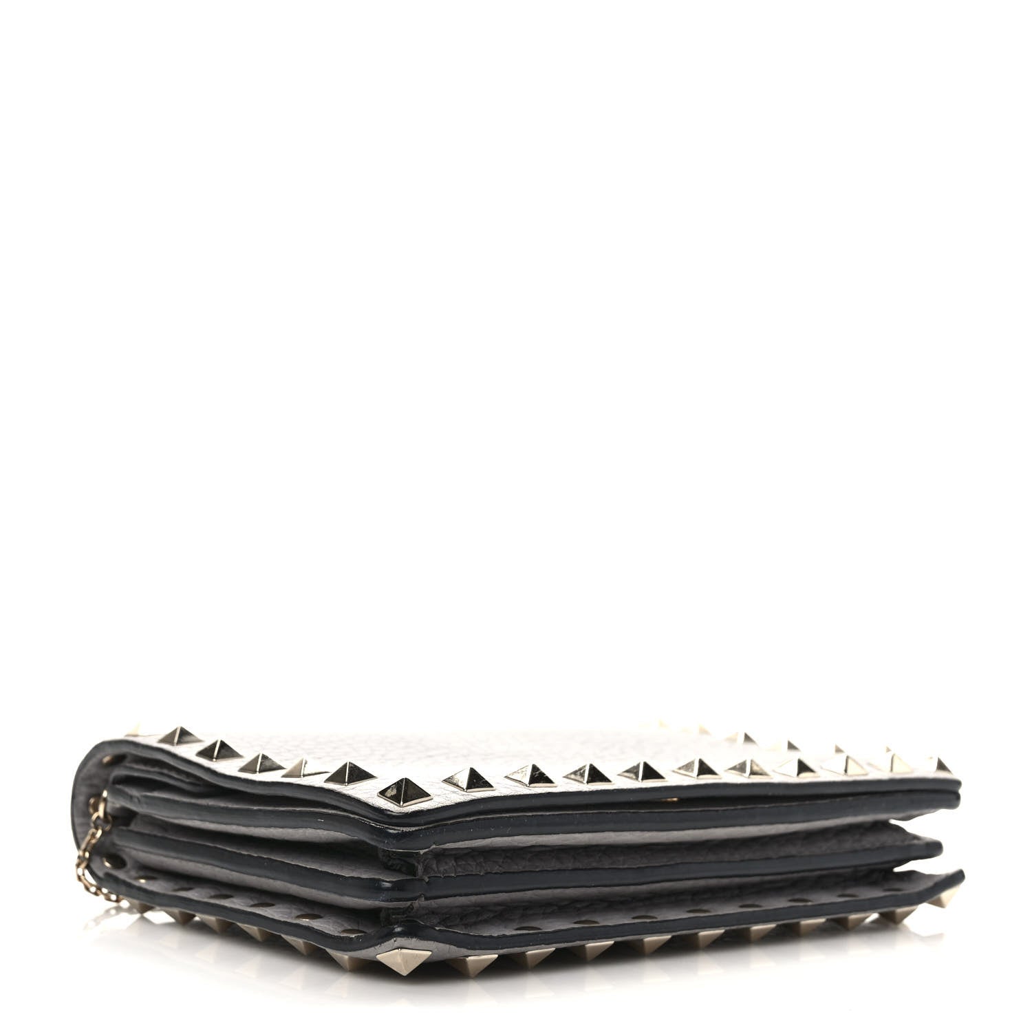 Valentino Garavani Pebbled Calfskin Rockstud Wallet On Chain Pastel Grey 4 of 10