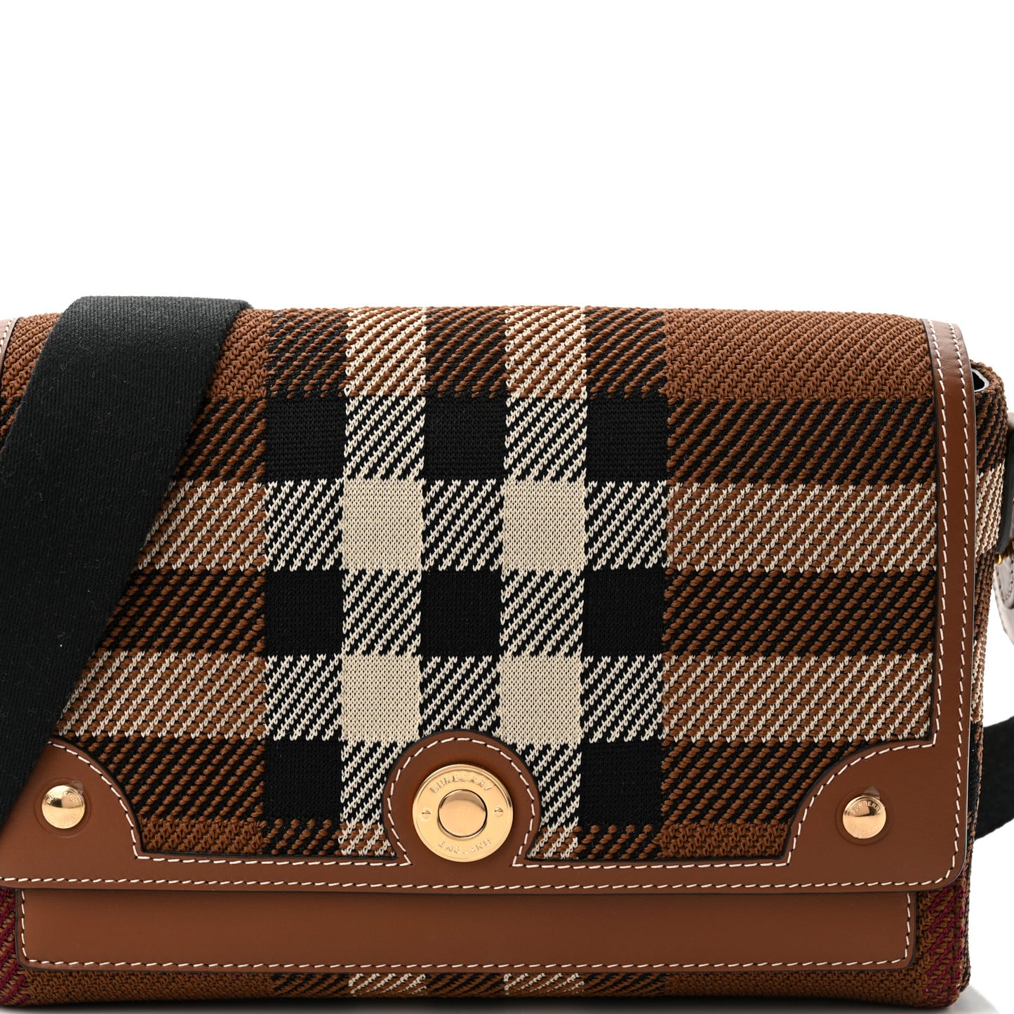 Calfskin Exaggerated Check Note Crossbody Bag Dark Birch Brown