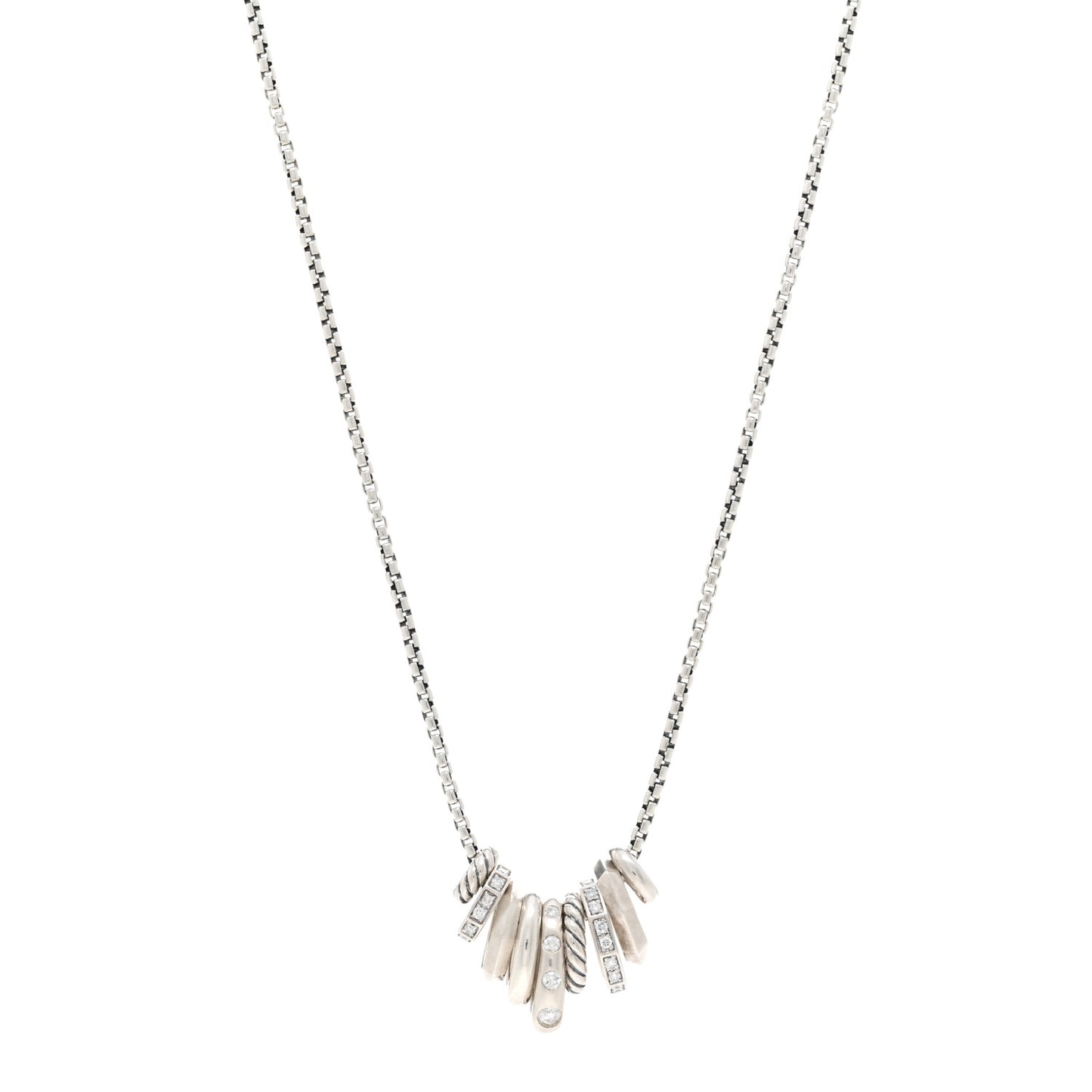 Sterling Silver Diamond Stax Rondelle Pendant Necklace