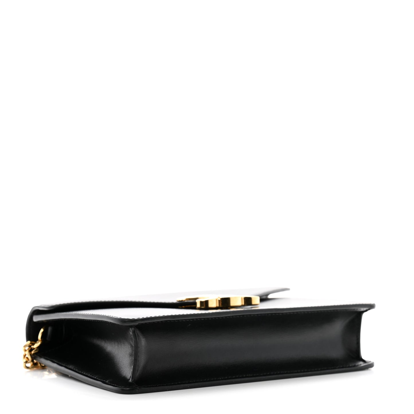 Shiny Calfskin Triomphe Margo Wallet on Chain Black