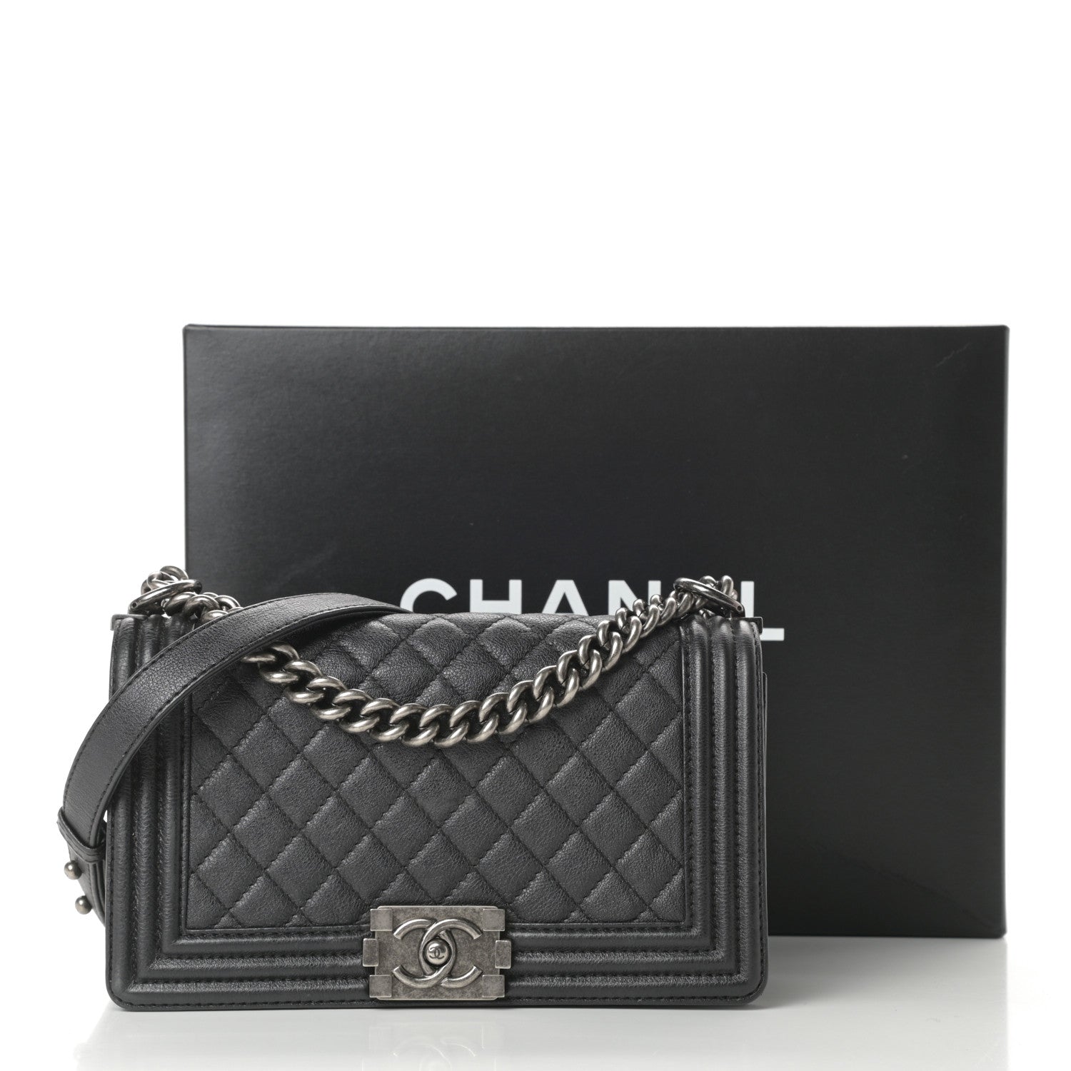Chanel Metallic Calfskin Quilted Medium Boy Flap Black 15 of 15
