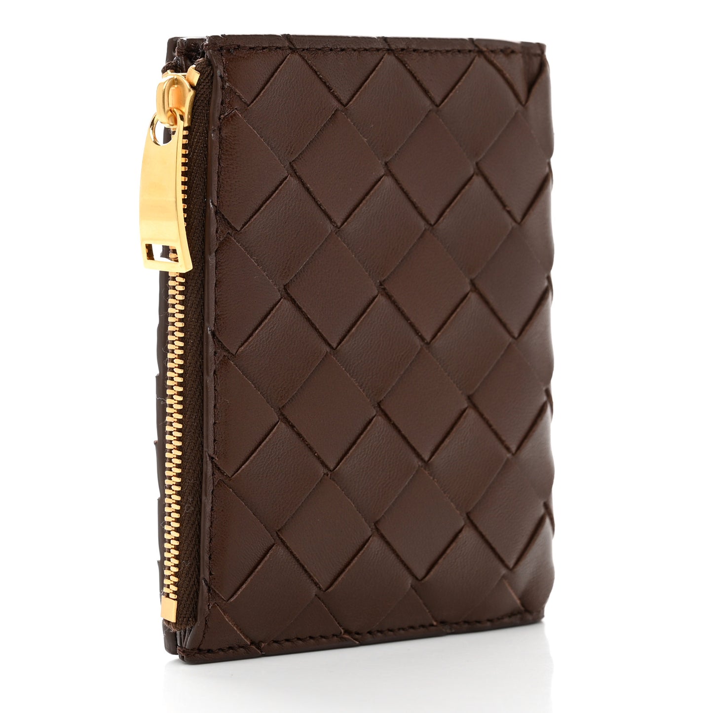 Nappa Maxi Intrecciato Small Bi-Fold Zip Wallet Brownie