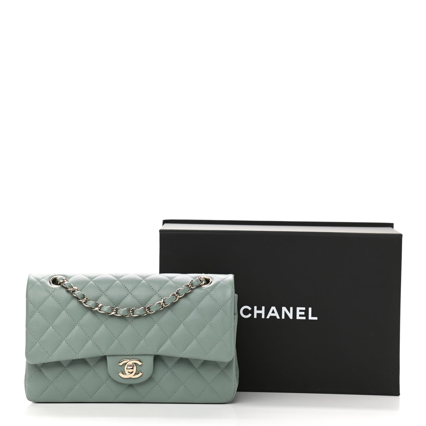Caviar Quilted Medium Double Flap Green