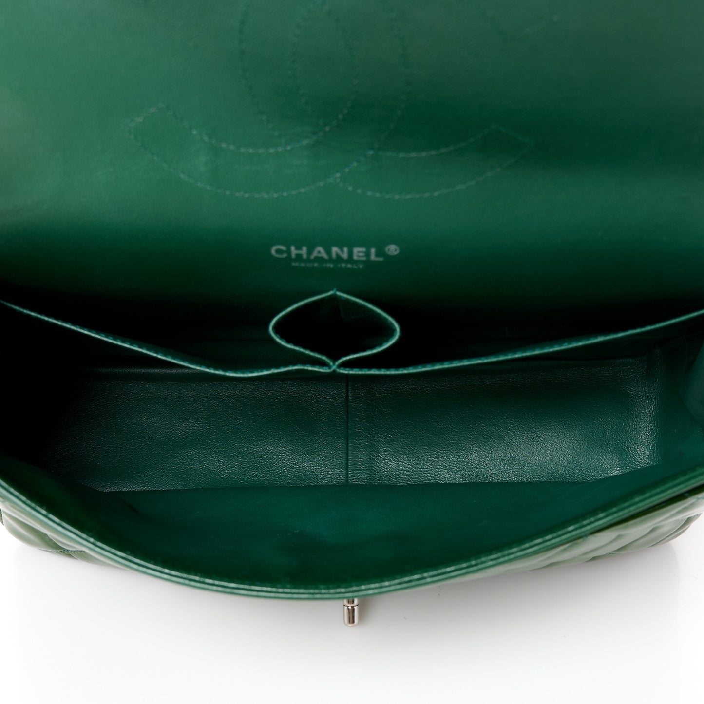 Patent Quilted Jumbo Double Flap Green