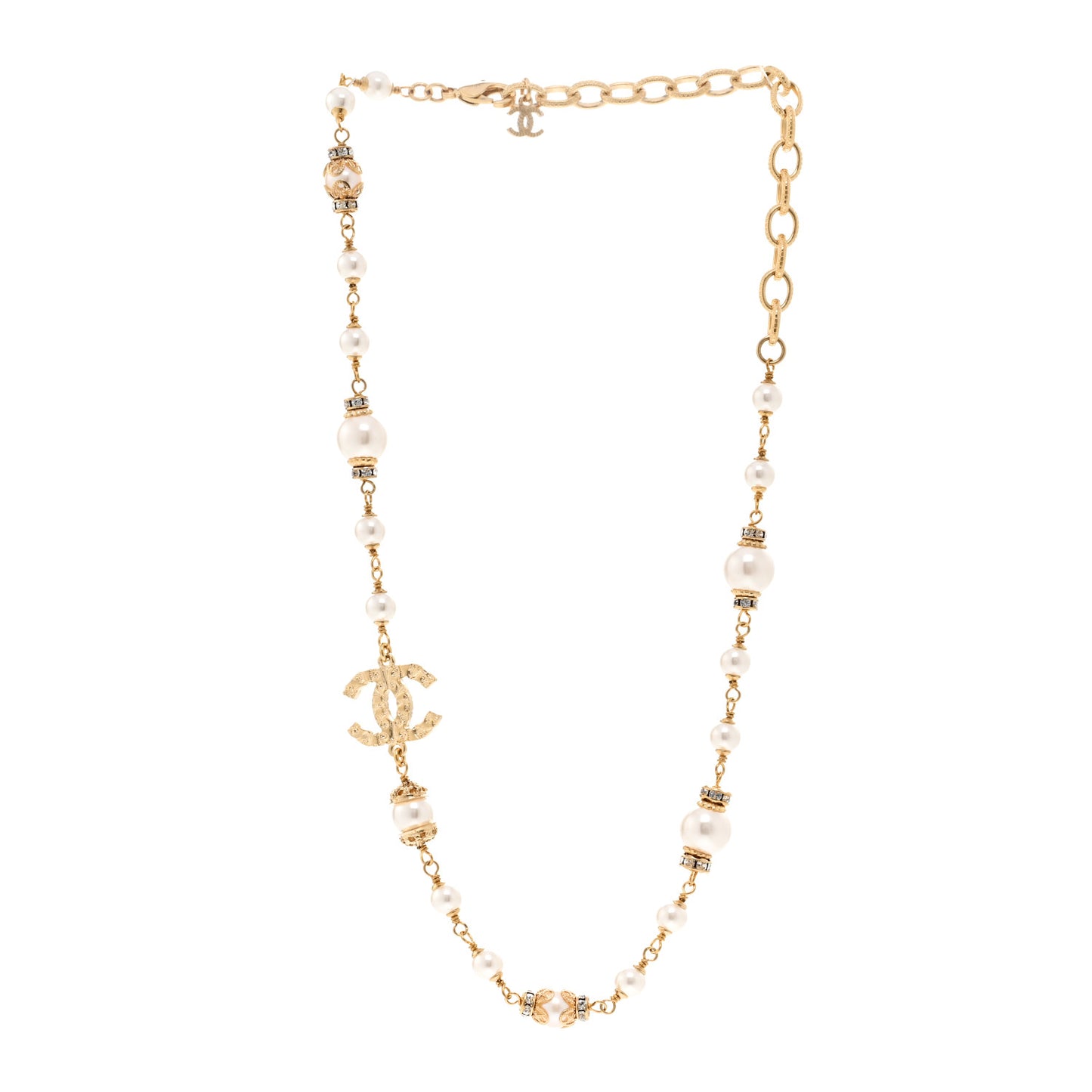 Pearl Crystal CC Necklace Gold