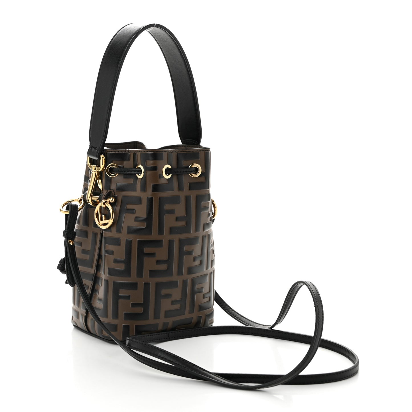 Vitello Liberty F is Fendi Bi-Color FF 1974 Embossed Mini Mon Tresor Bucket Bag Maya Black