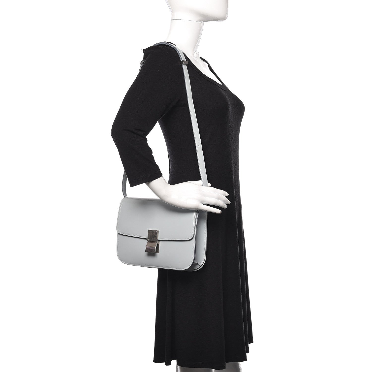 Celine Spazzolato Calfskin Medium Classic Box Flap Bag Glacier 2 of 10