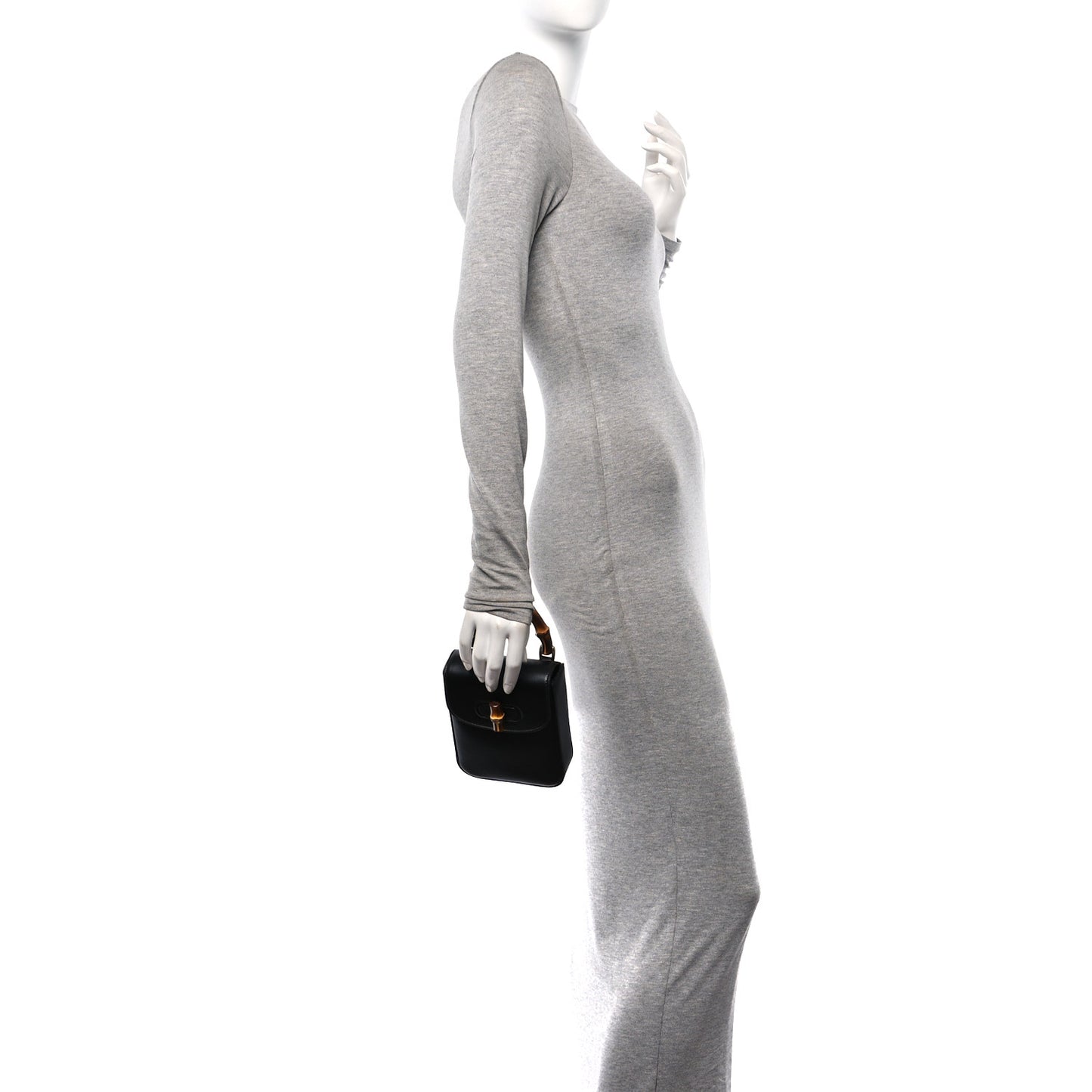 Calfskin Mini Bamboo Top Handle 3 Way Shoulder Bag Black