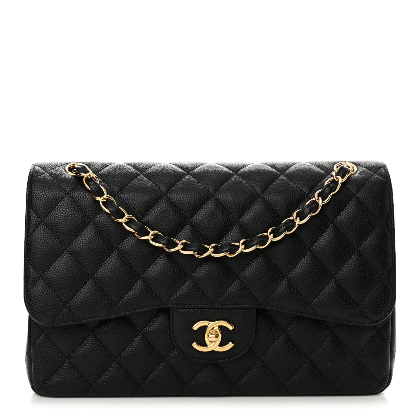 Caviar Quilted Jumbo Double Flap Black