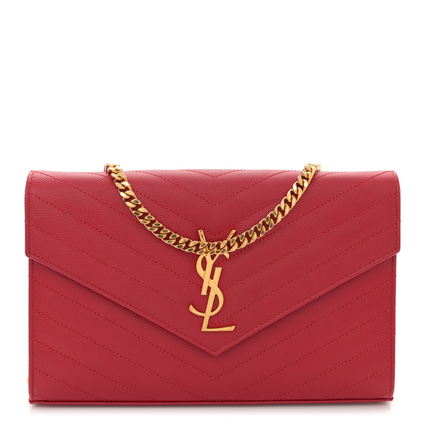 Grain De Poudre Matelasse Chevron Monogram Chain Wallet Red