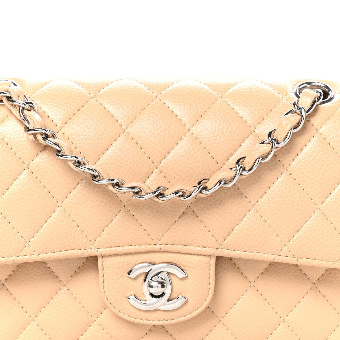 Caviar Quilted Small Double Flap Beige