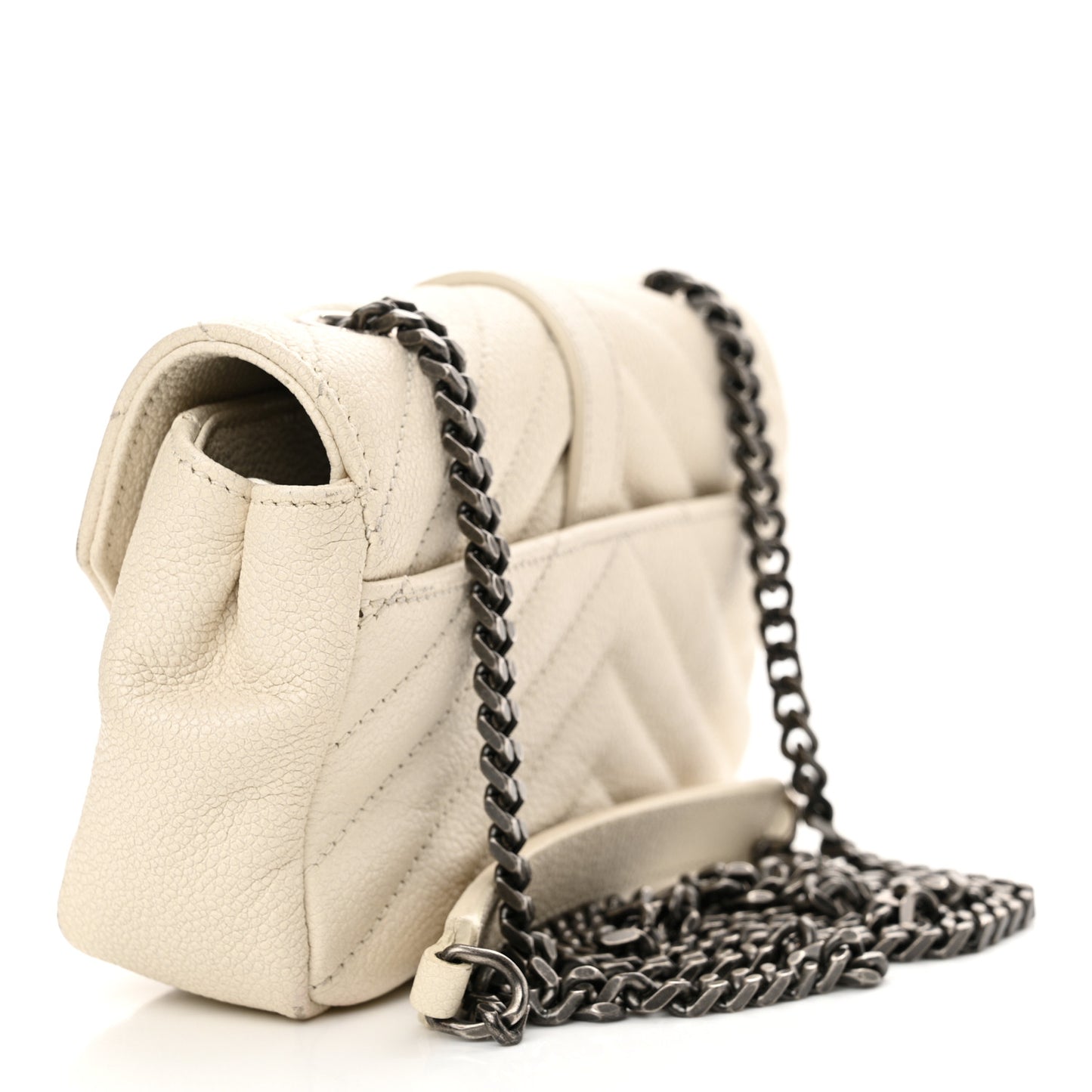 Grained Calfskin Matelassé Chevron Monogram Classic Baby Chain Bag White