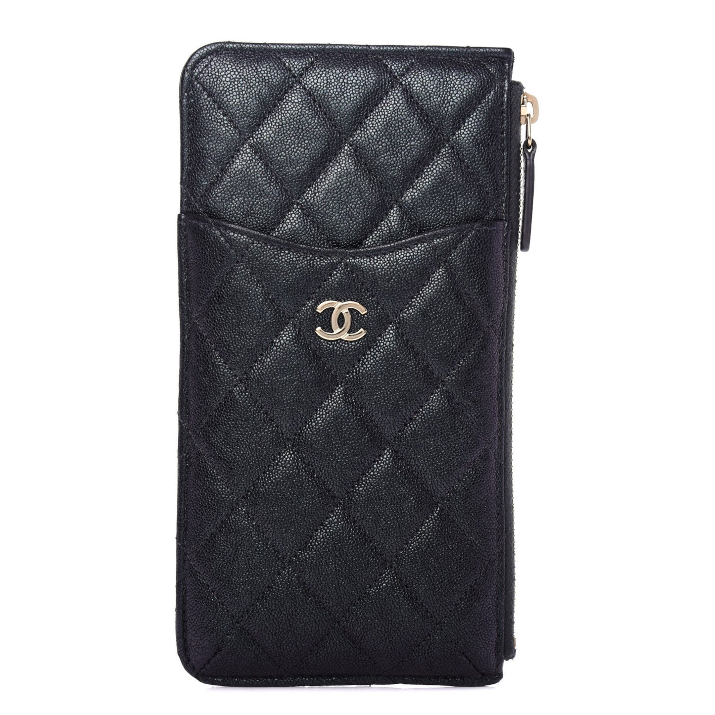 Iridescent Caviar Quilted Classic iPhone Pouch Black