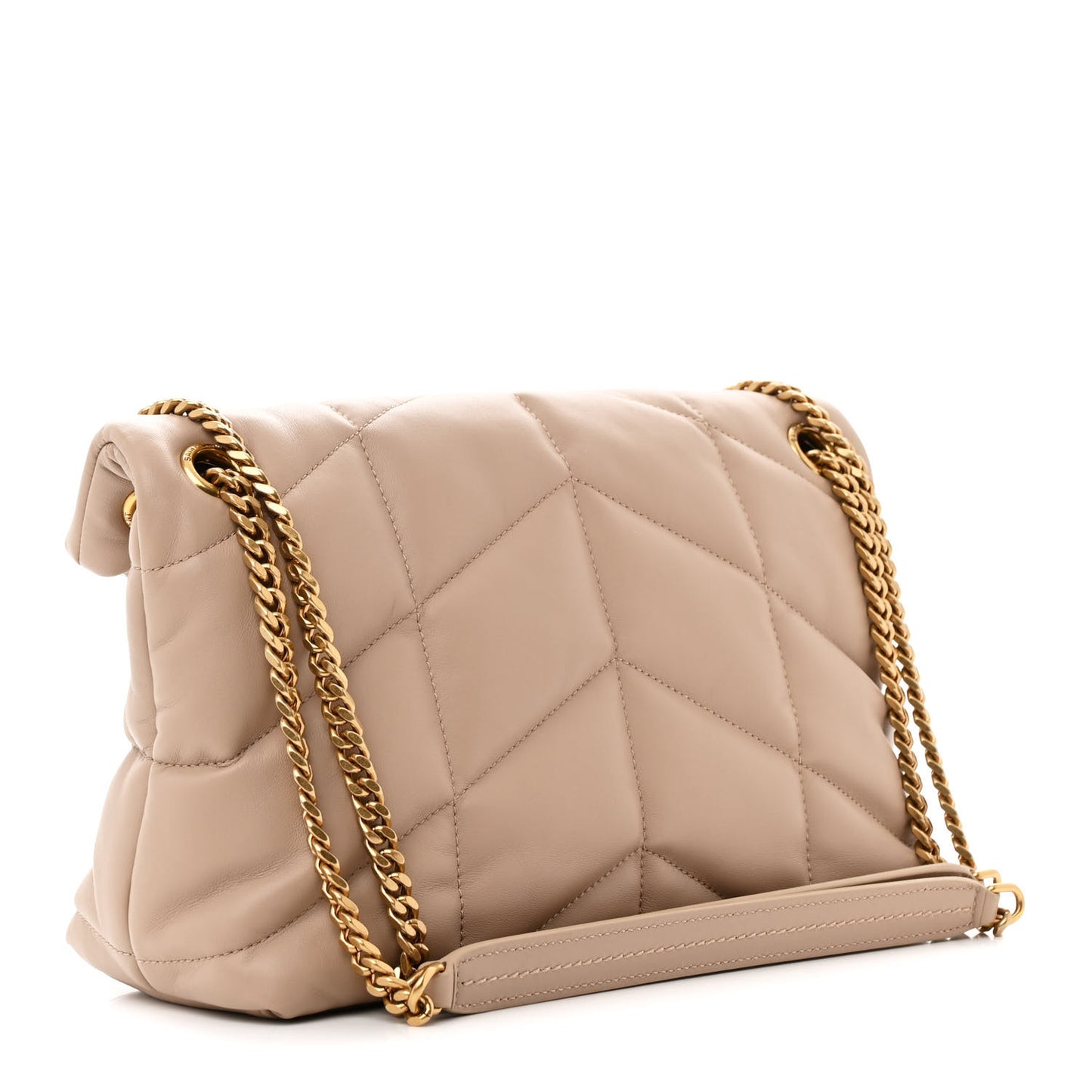Lambskin Quilted Small Loulou Puffer Monogram Chain Satchel Dark Beige