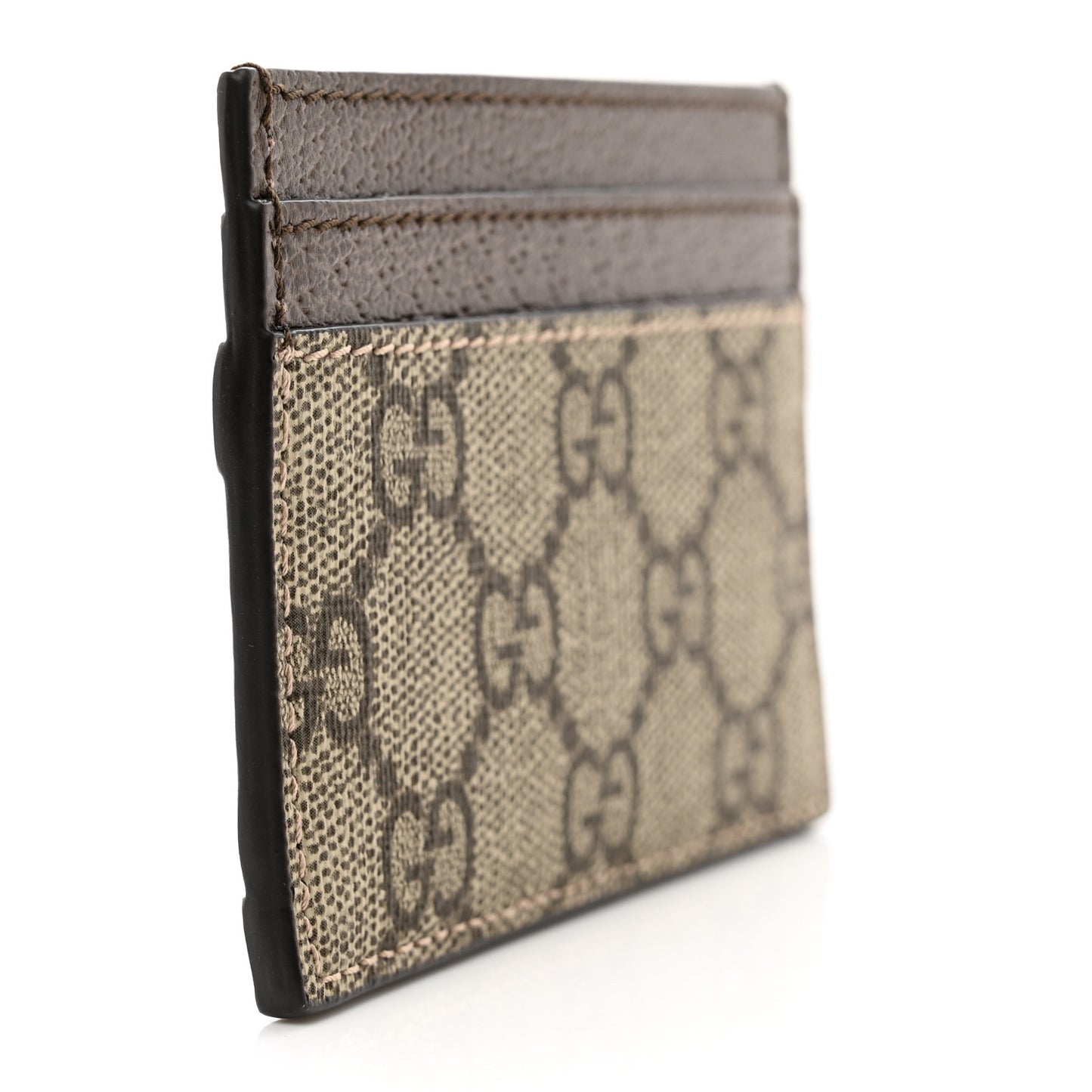 GG Supreme Monogram Textured Dollar Calfskin Ophidia Card Holder Beige Ebony New Acero