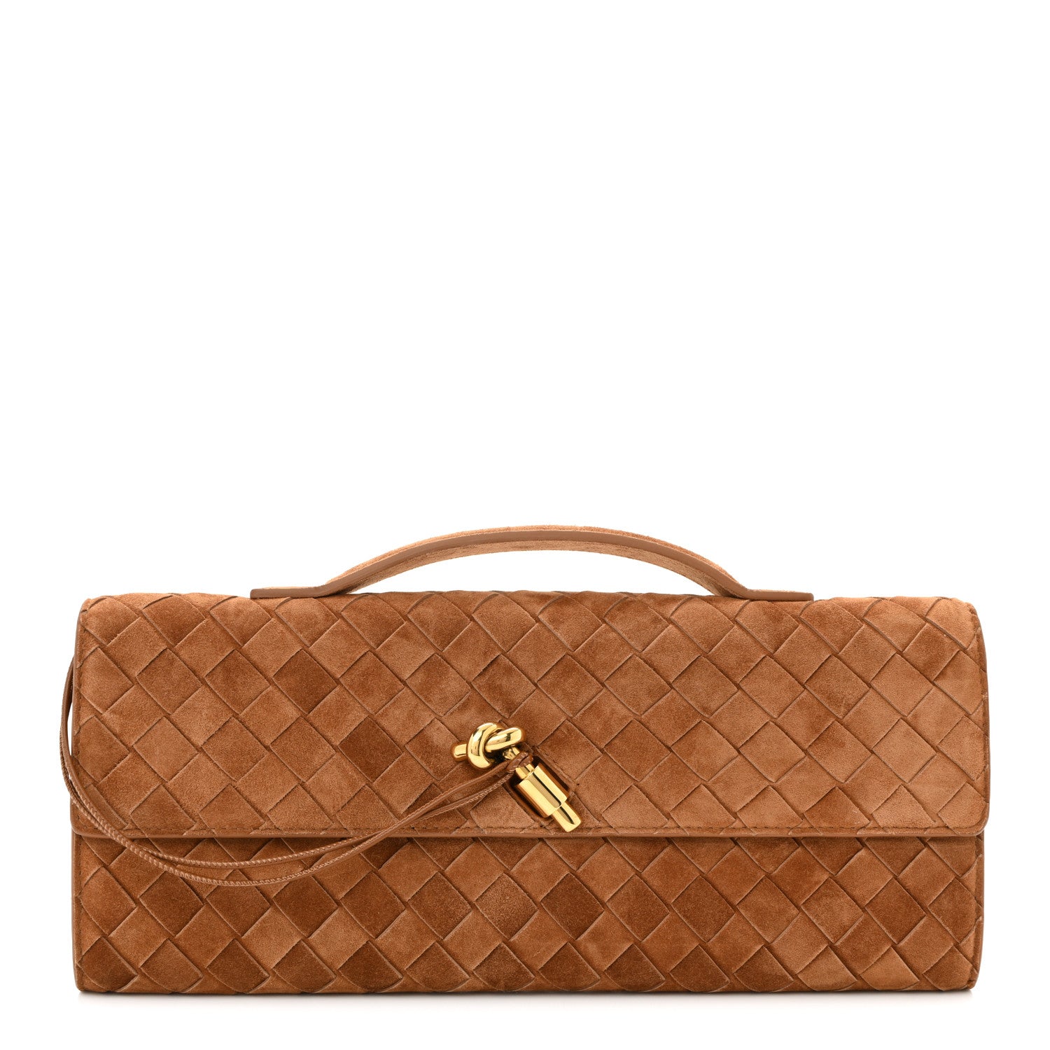 Bottega Veneta Suede Intrecciato Long Andiamo Top Handle Clutch