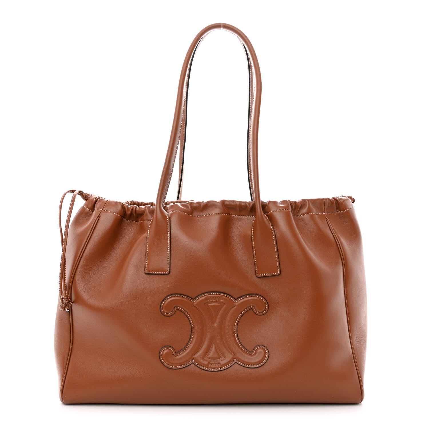 Celine Smooth Calfskin Cuir Triomphe Cabas Drawstring Tan 1308701
