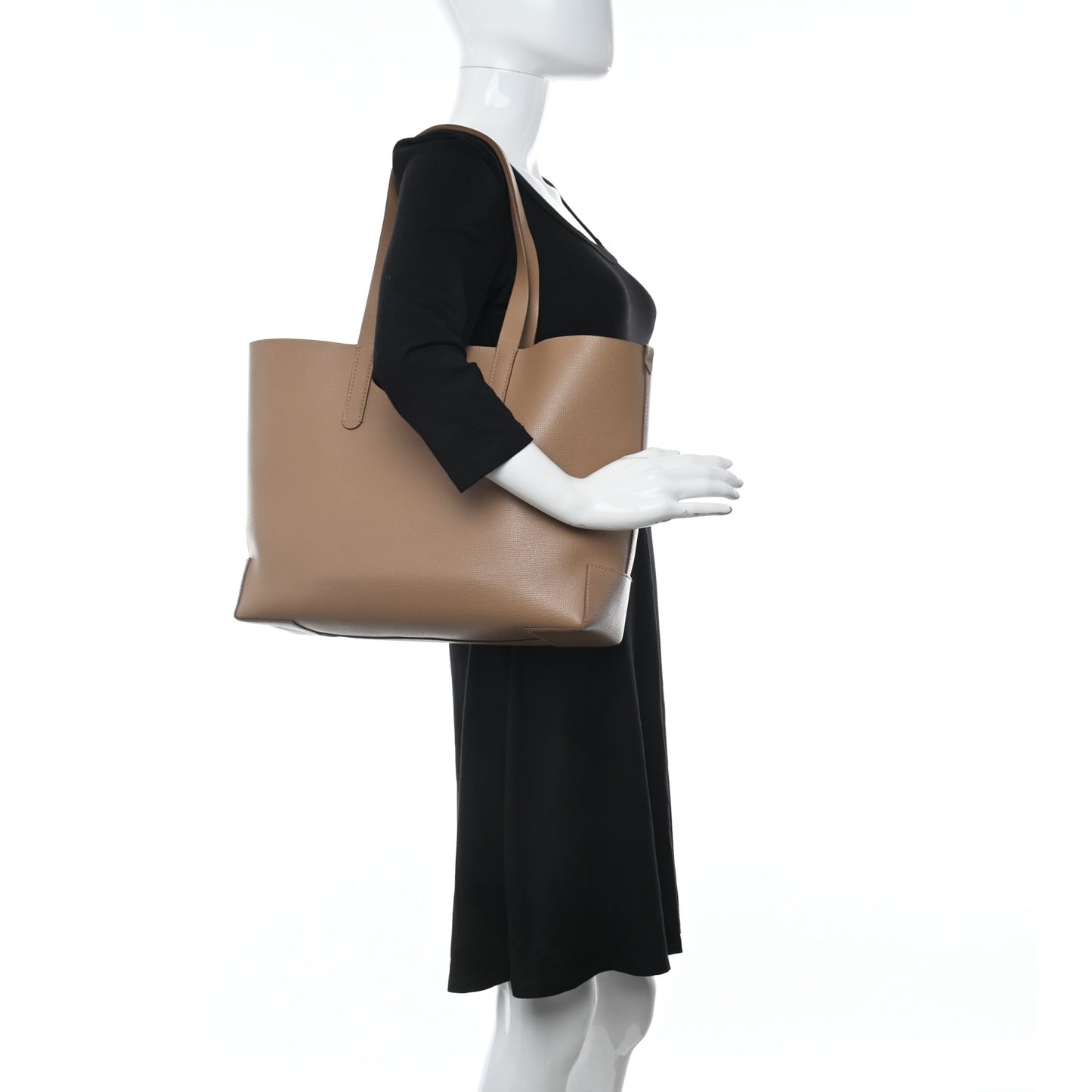 Calfskin TB Motif Embossed Medium Tote Camel