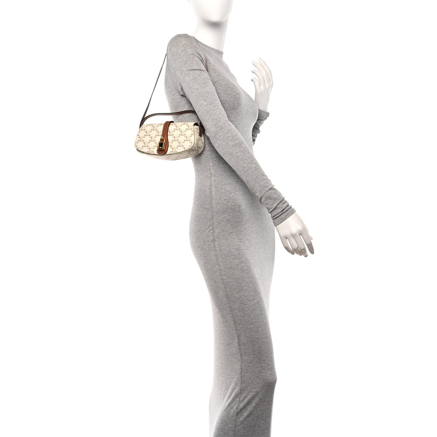 Triomphe Canvas Calfskin Tabou Clutch on Strap White Tan