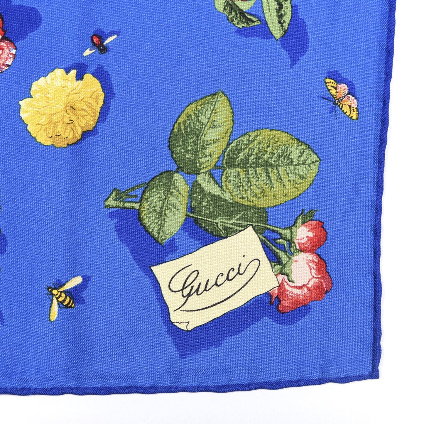 Silk Guccy Floral Print Pocket Square Blue