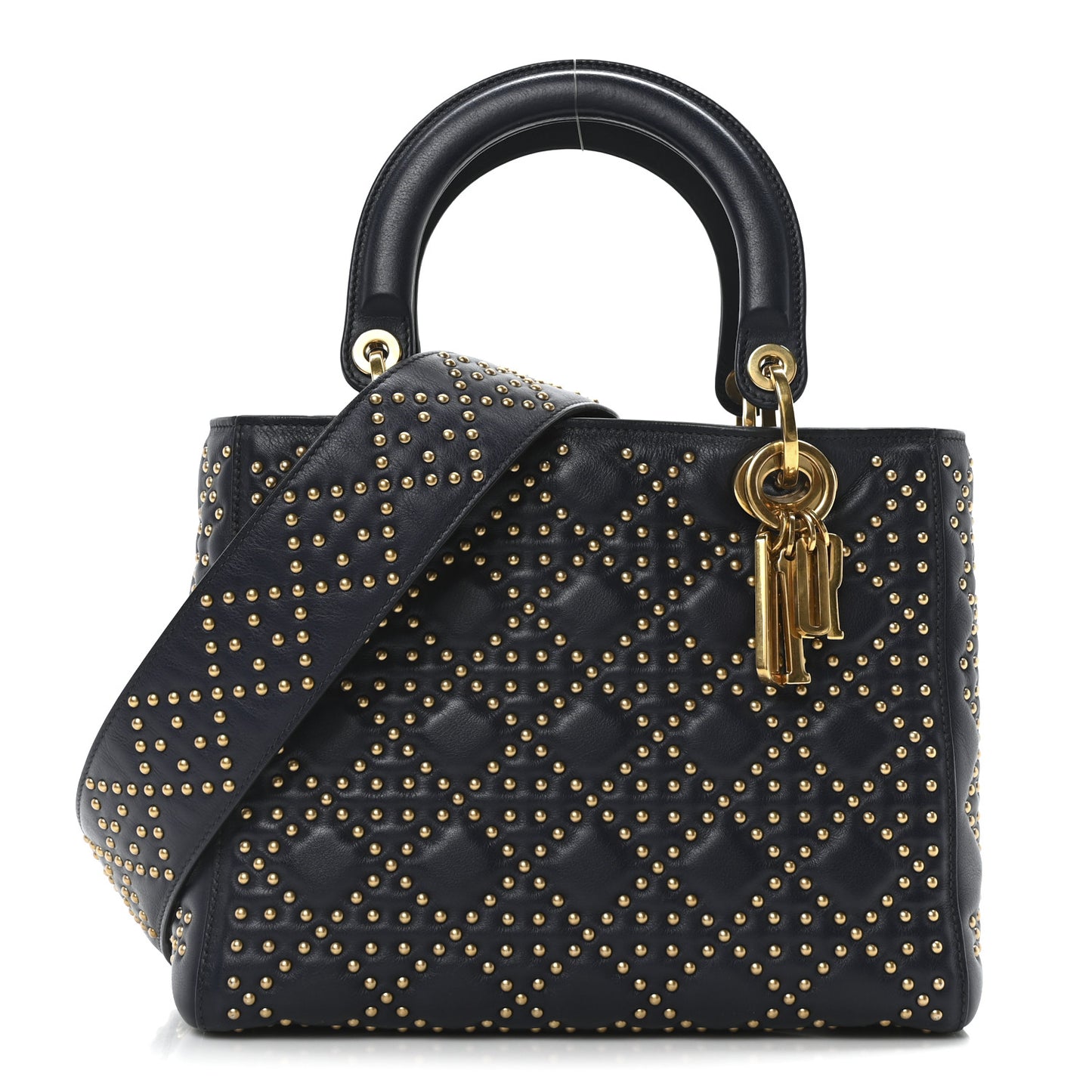 Calfskin Cannage Studded Medium Supple Lady Dior Navy