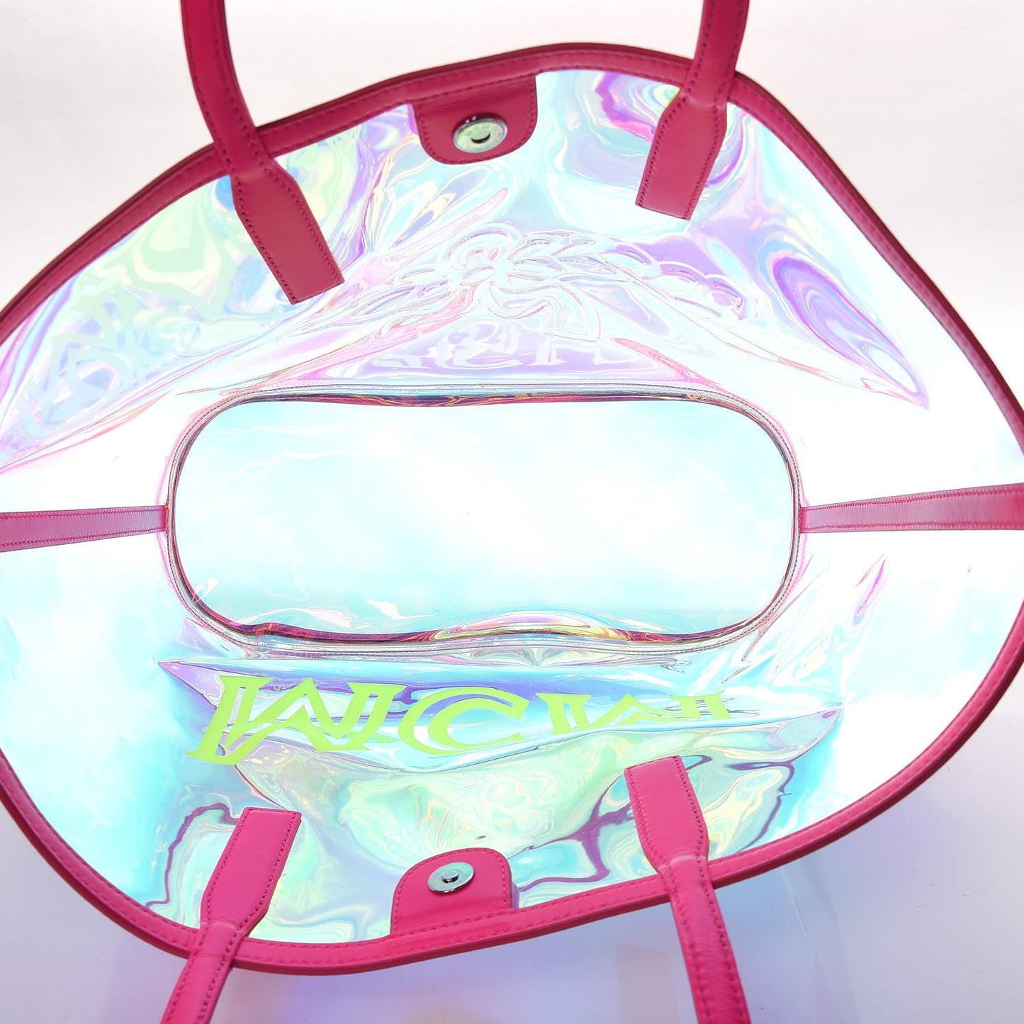 Iridescent PVC Shopper Tote Neon Pink Hologram