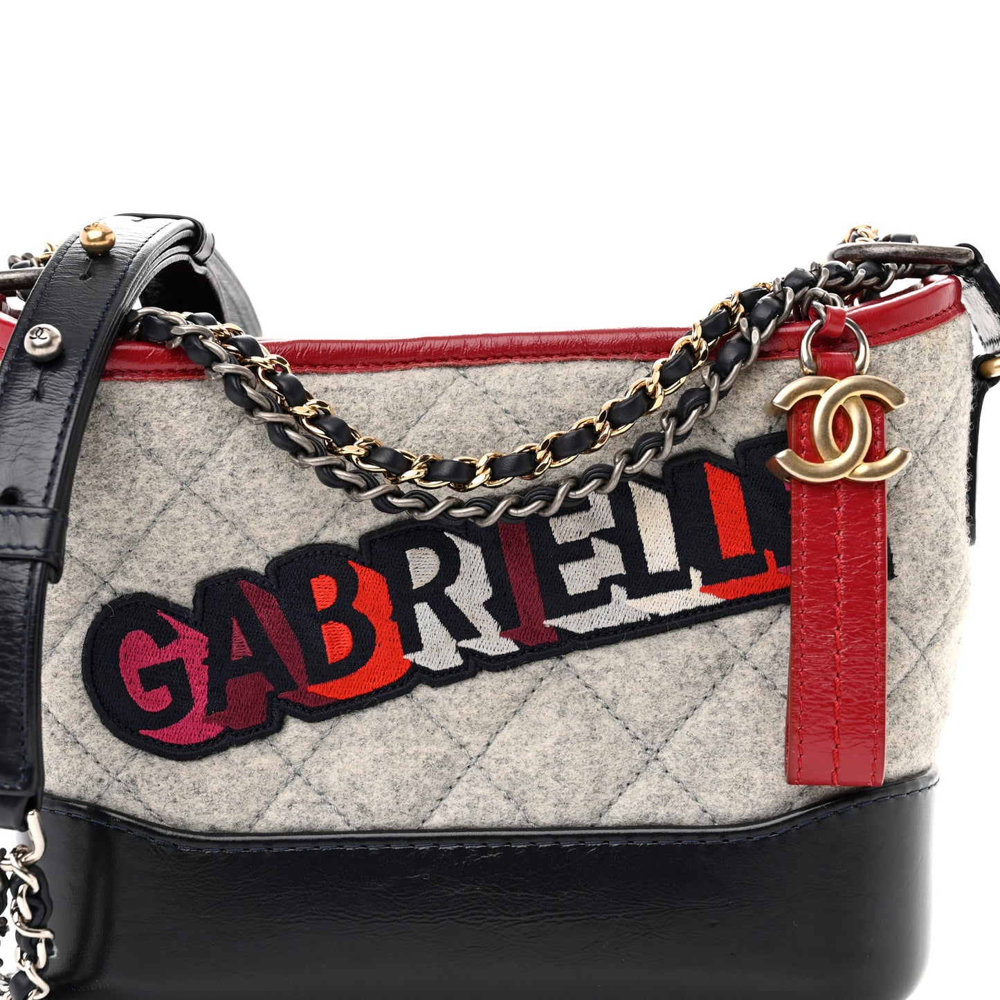 Wool Calfskin Quilted Medium Gabrielle Hobo Navy