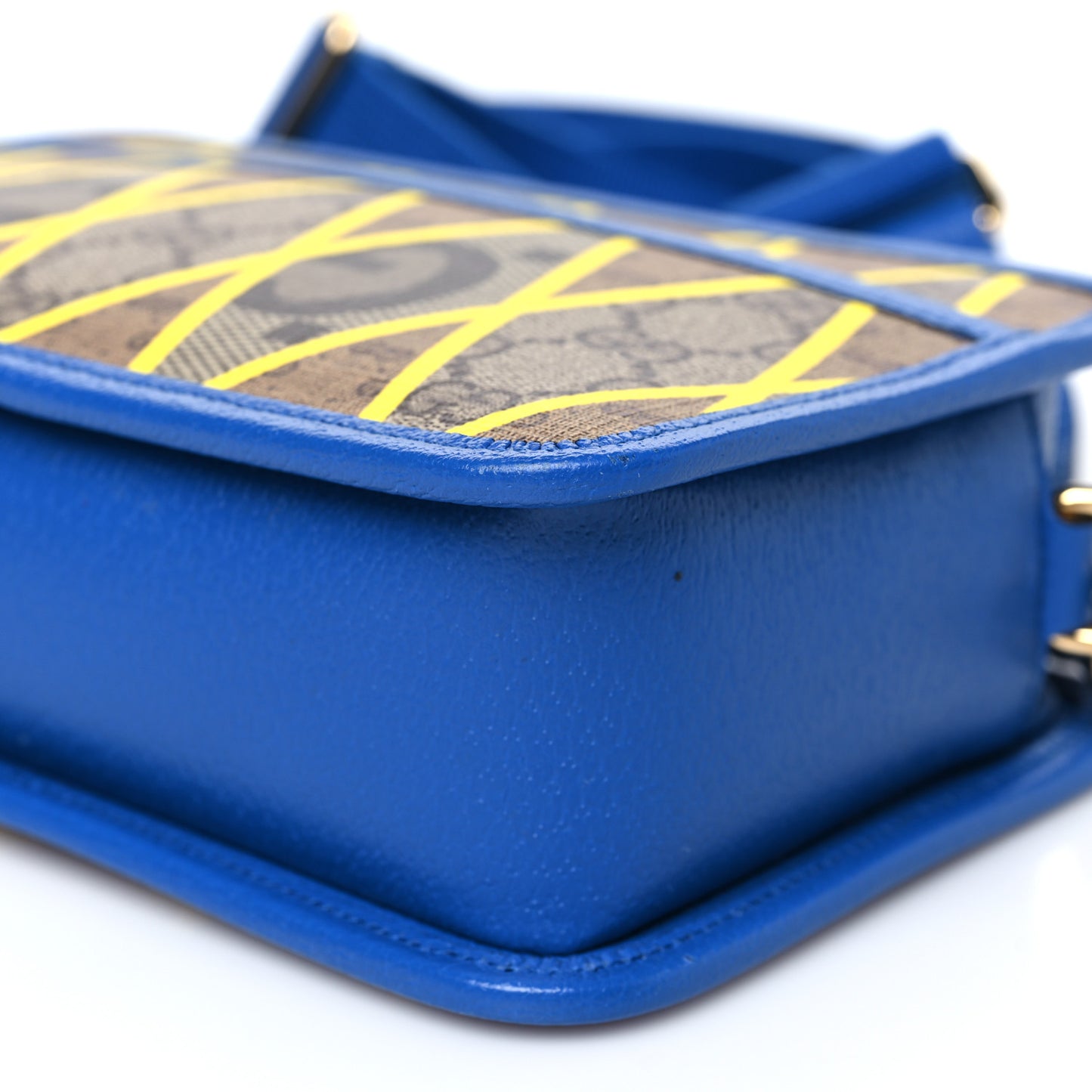 GG Supreme Monogram Mix Textured Dollar Calfskin Rhombus Inlay Crossbody Bag Beige Ebony Harvest Joy Blue