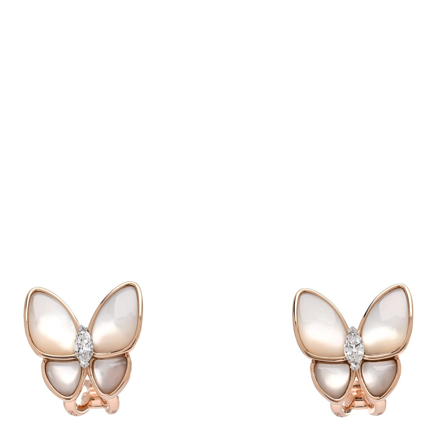 18K Rose White Gold Diamond Mother of Pearl Two Butterfly Earrings
