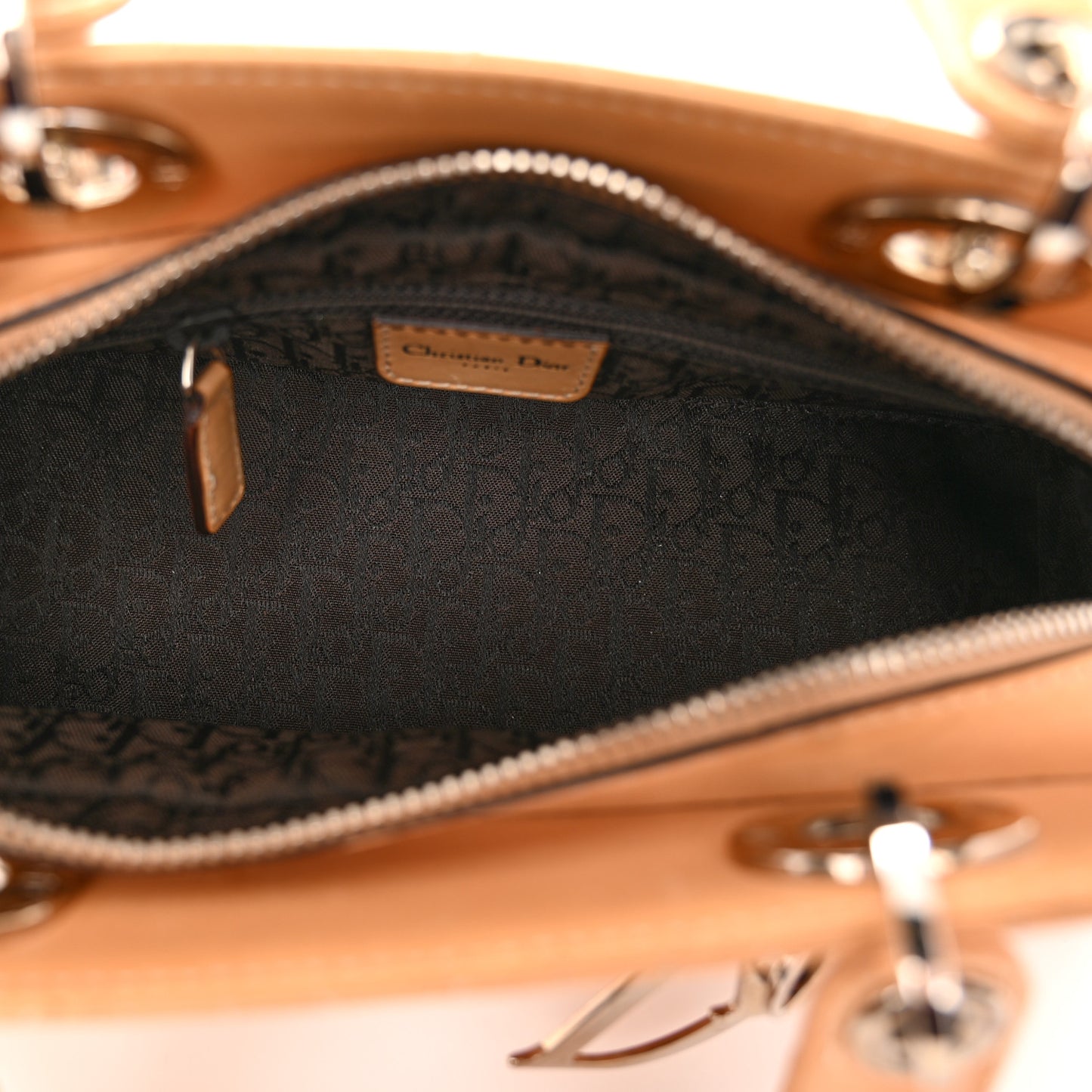 Calfskin Cannage Stitched Small East West Lady Dior Camel