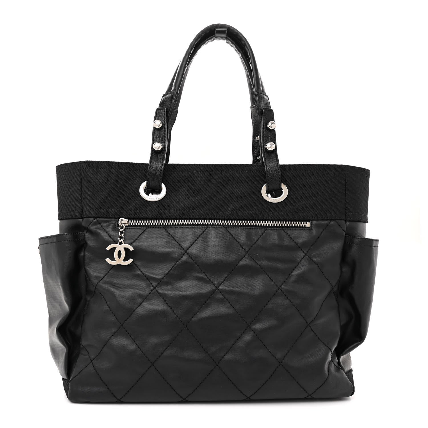 Chanel Coated Canvas Quilted Large Paris Biarritz Tote Black 1 of 16