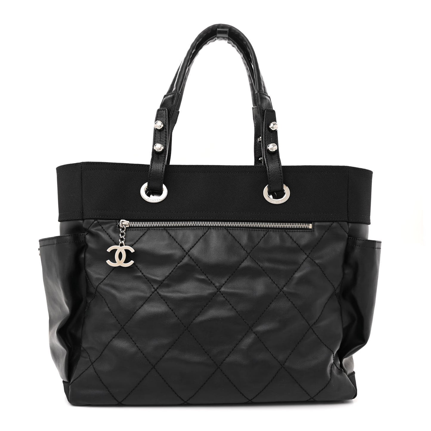 Coated Canvas Quilted Large Paris Biarritz Tote Black