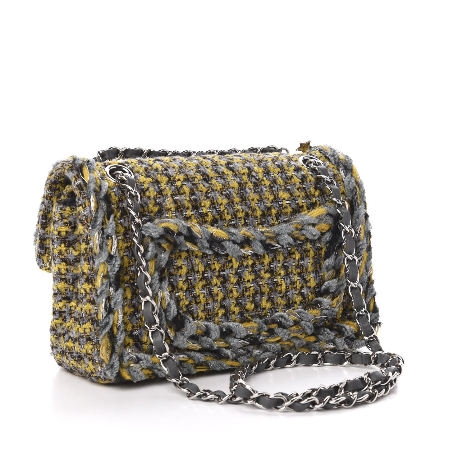 Tweed Braided Charms Small Flap Yellow Grey Black