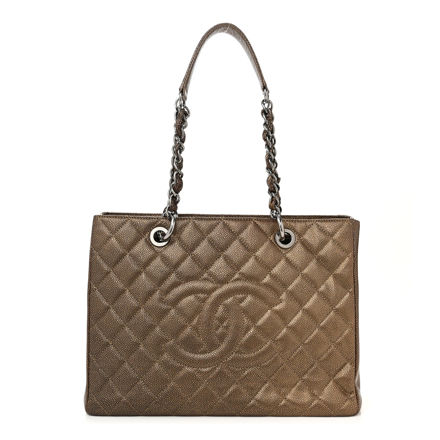 Metallic Caviar Quilted Grand Shopping Tote GST Bronze