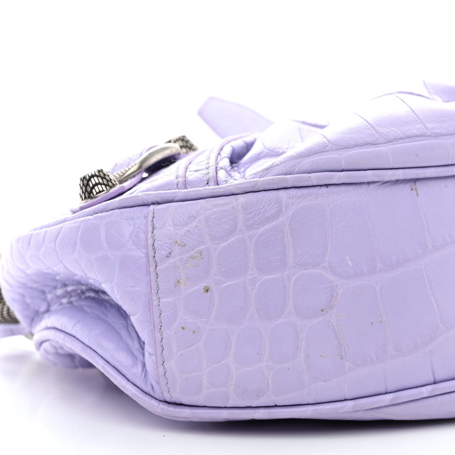 Extra Supple Calfskin Crocodile Embossed Le Cagole Shoulder Bag XS Lilac
