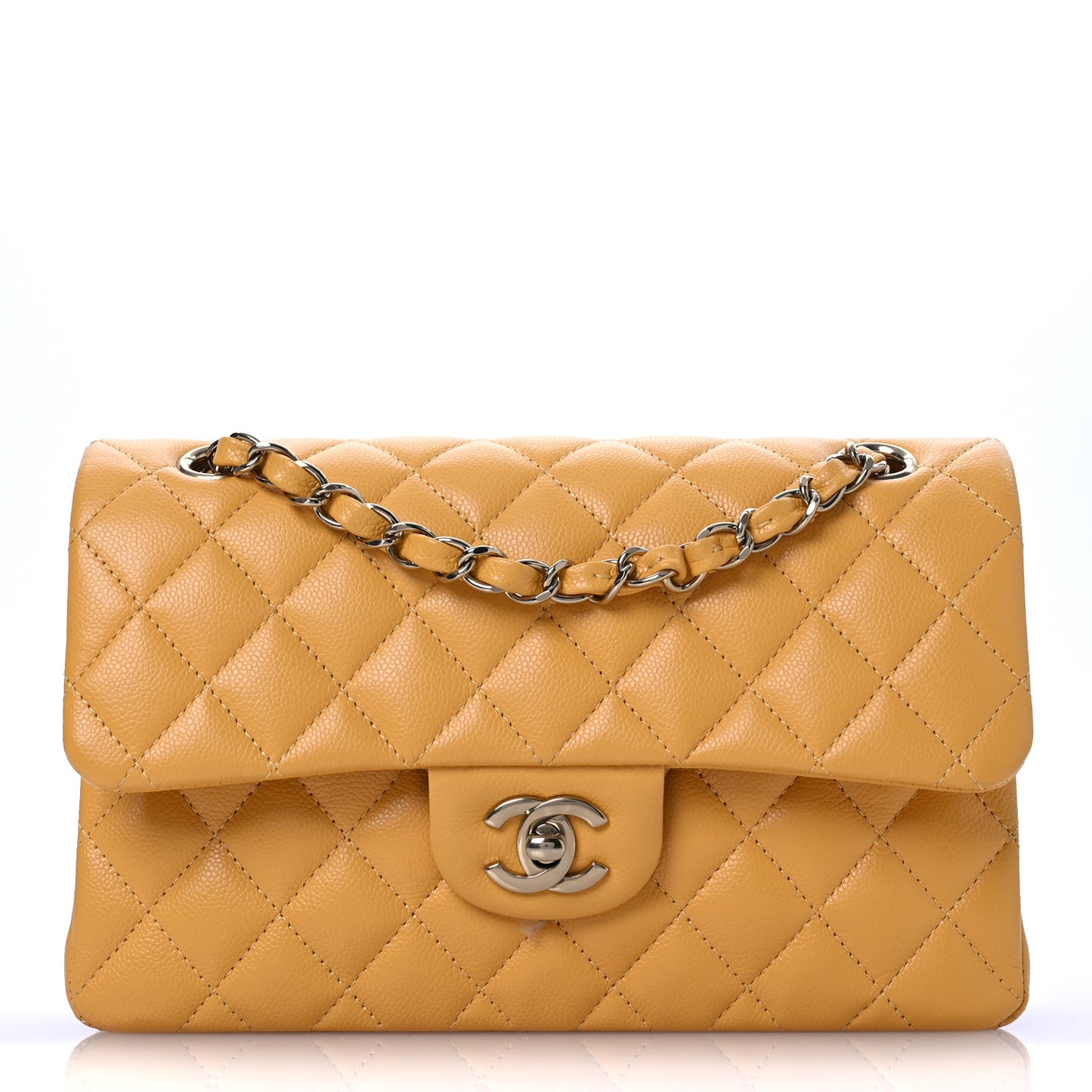 Caviar Quilted Small Double Flap Yellow