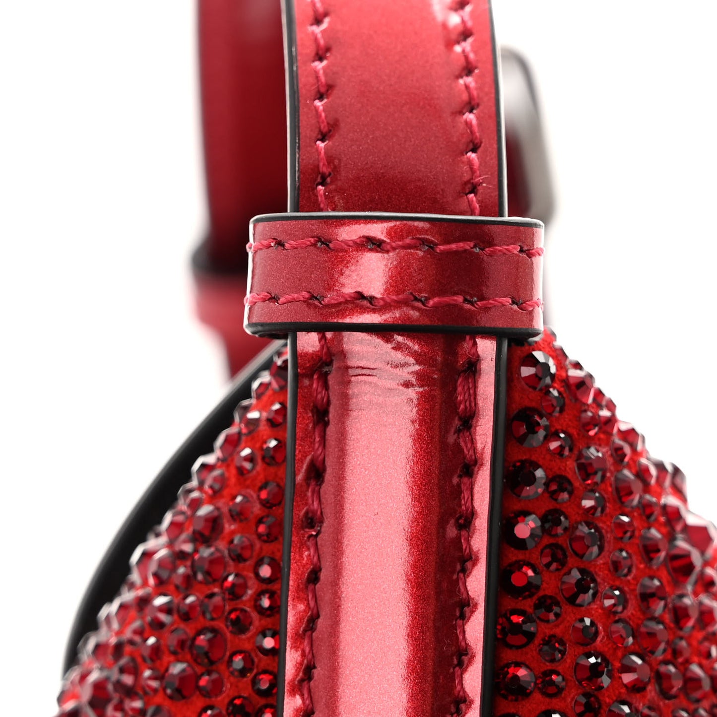 Metallic Calfskin Crystal Micro Curve Bucket Bag Red