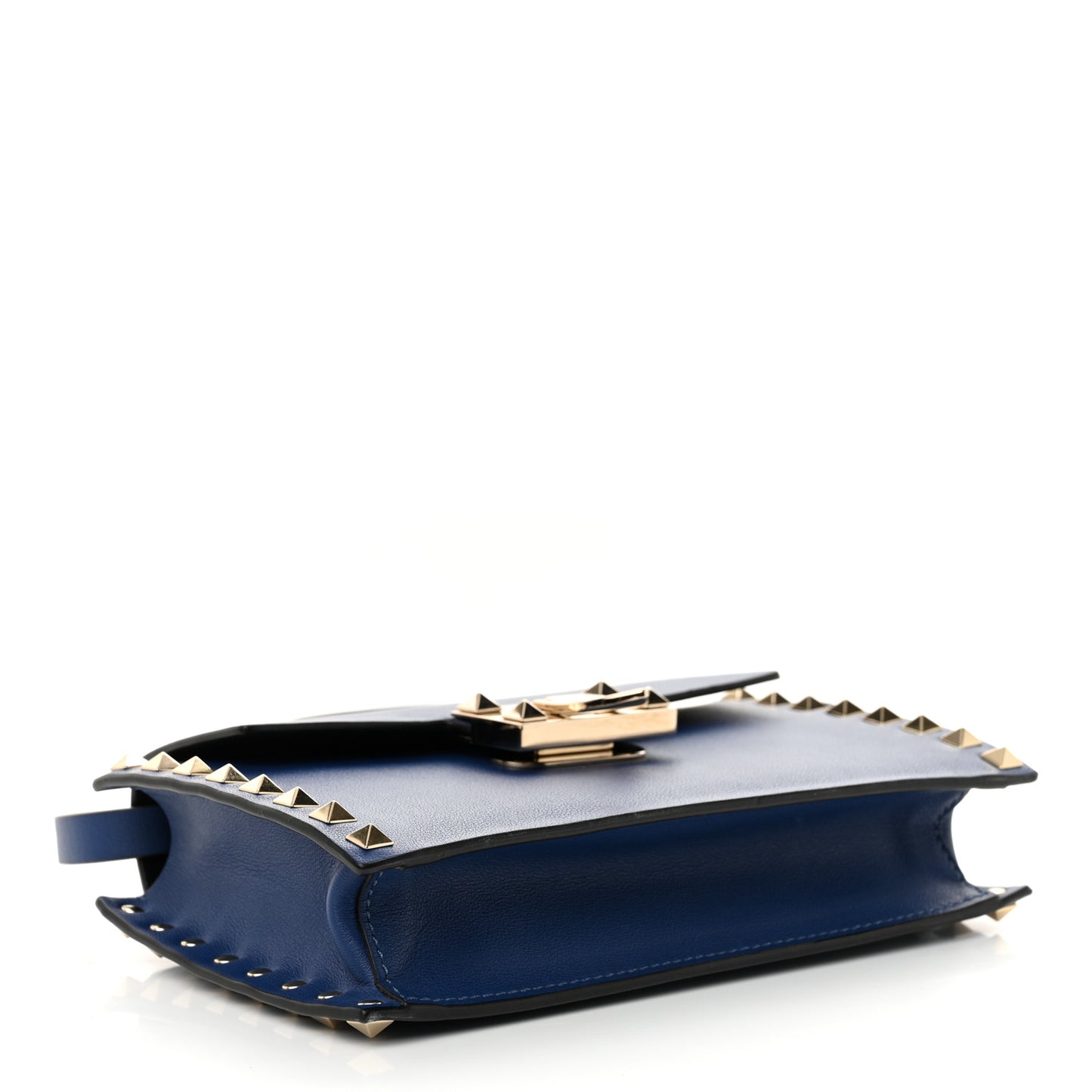 Calfskin Small Rockstud Overlay Flap Shoulder Bag Blue Delft