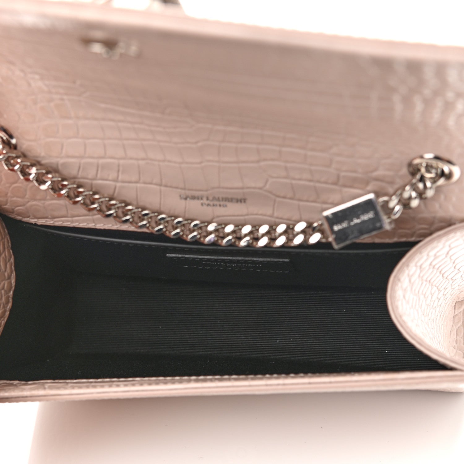 Saint Laurent Calfskin Crocodile Embossed Small Classic Monogram Kate Tassel Satchel Light Pink 5 of 13