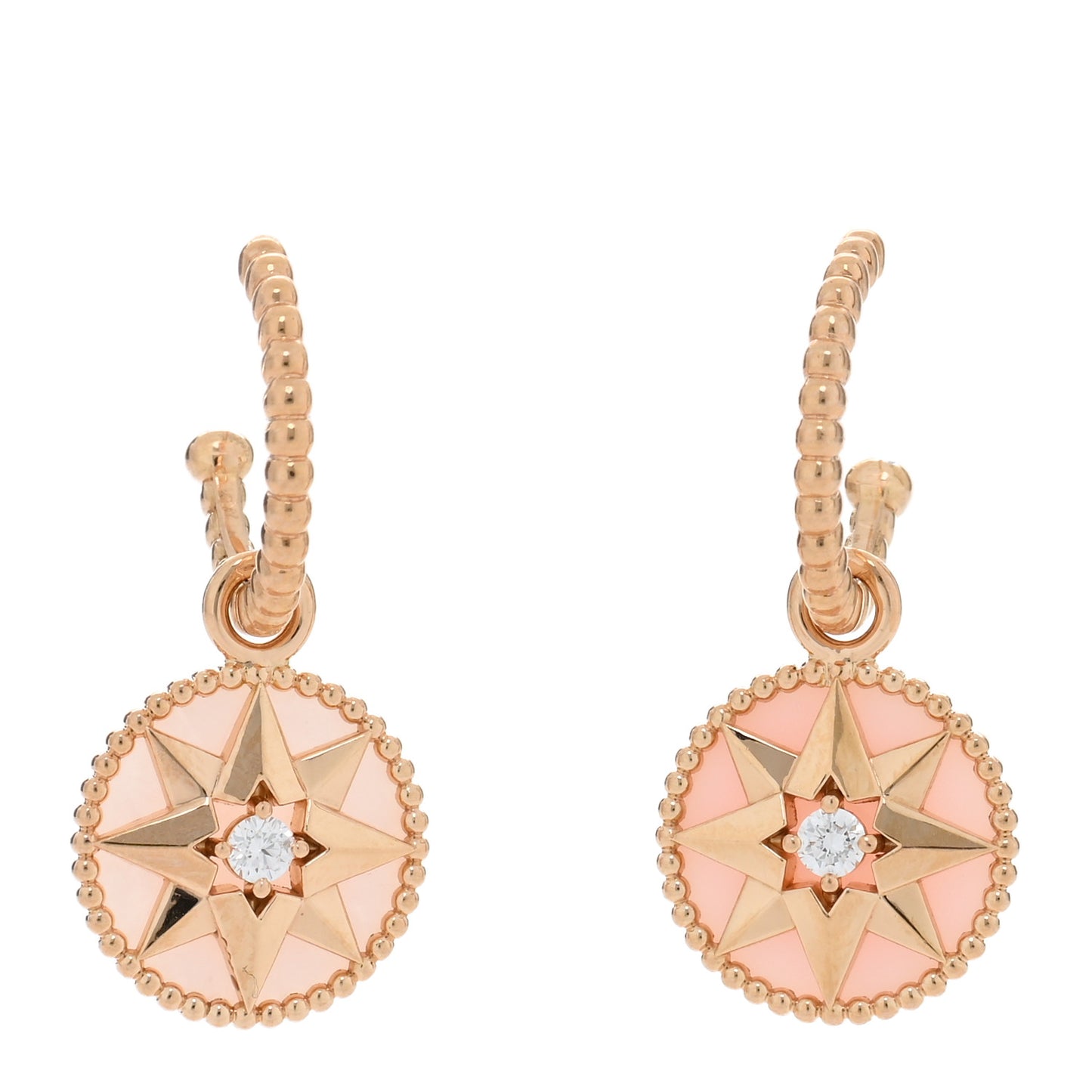 18K Rose Gold Diamond Pink Opal Rose Des Vents Drop Earrings