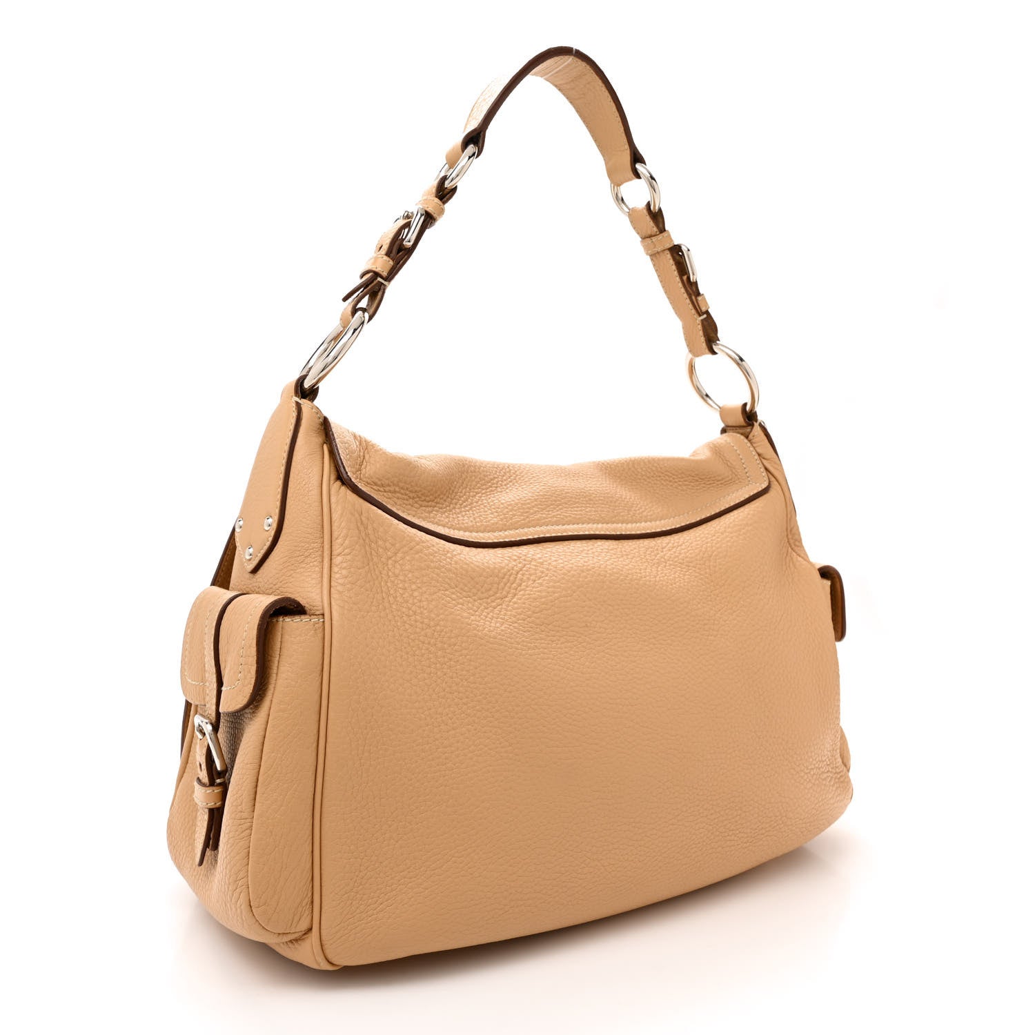Prada Vitello Daino Side Pocket Flap Hobo Sabbia 3 of 16