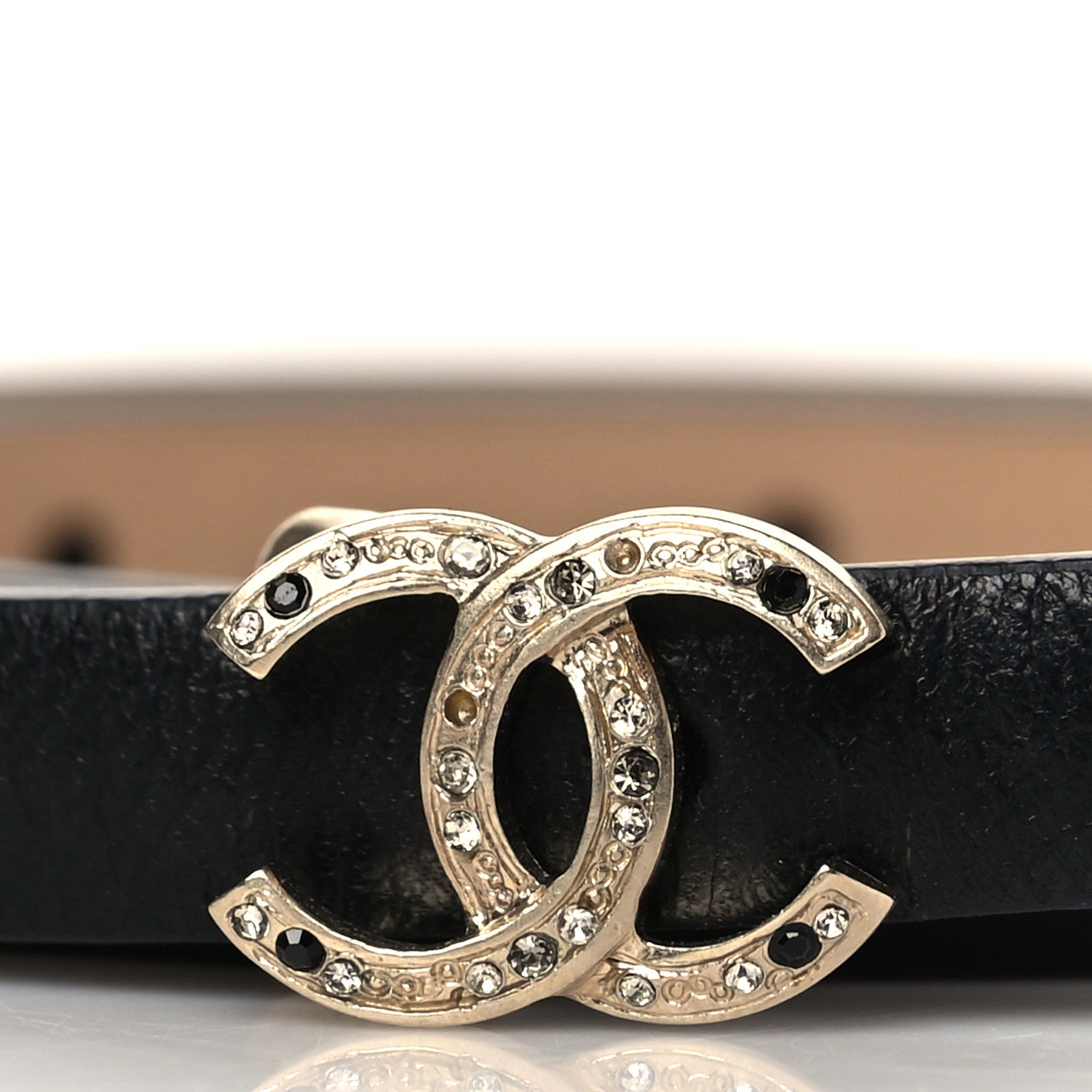 Chanel Calfskin Crystal CC Skinny Belt 85 34 Black 2 of 8