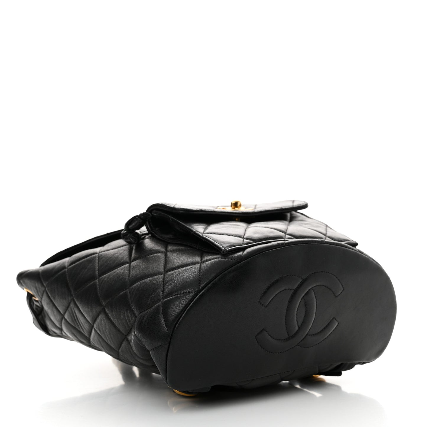 Lambskin Quilted Drawstring Backpack Black